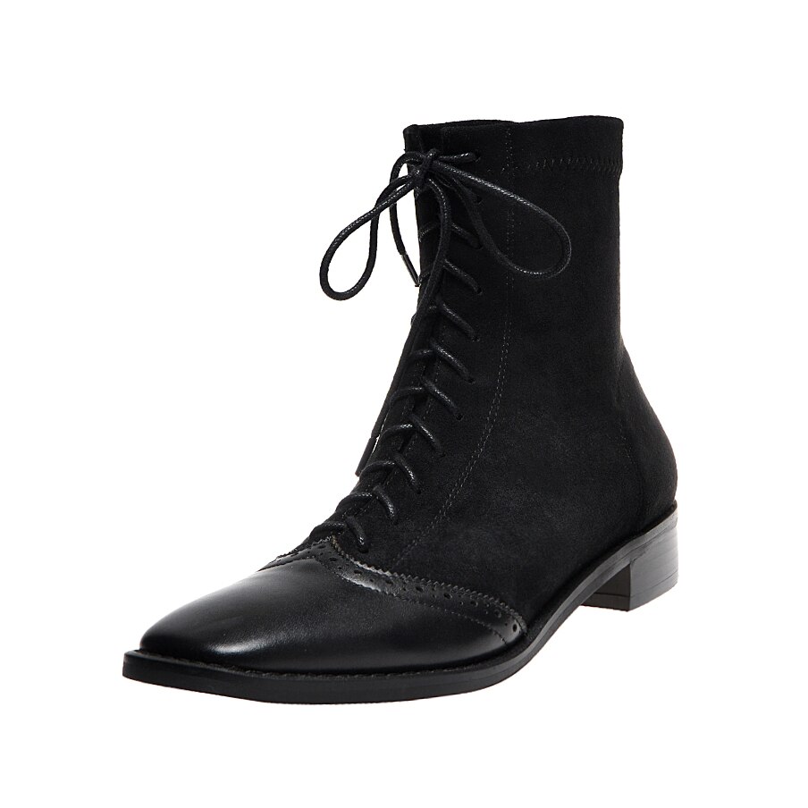 Ins dam ankelstövlar flock+kohud snörning utomhus tossor europa och amerika online kändis boots kvinnor brogue boots: Svart / 34