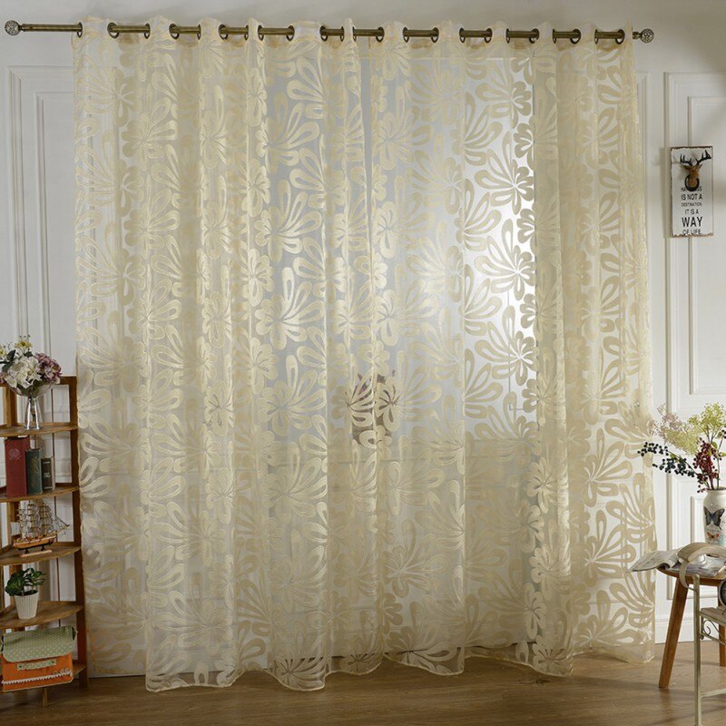 Cortinas transparentes de tul para ventana, visillo de Jacquard, geométrico, para dormitorio, sala de estar, 1 unidad: A / 100x200