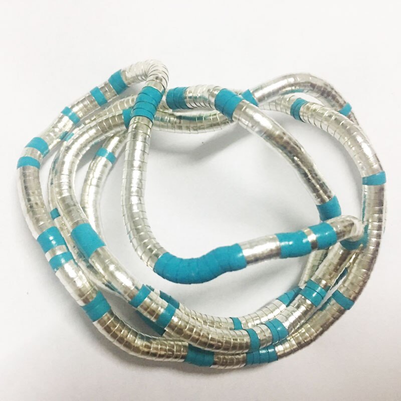 5mm 90cm Iron Flexible Twisted Jewelry Bendable Snake Necklace 20 Colors Available: Silver-Turquoise