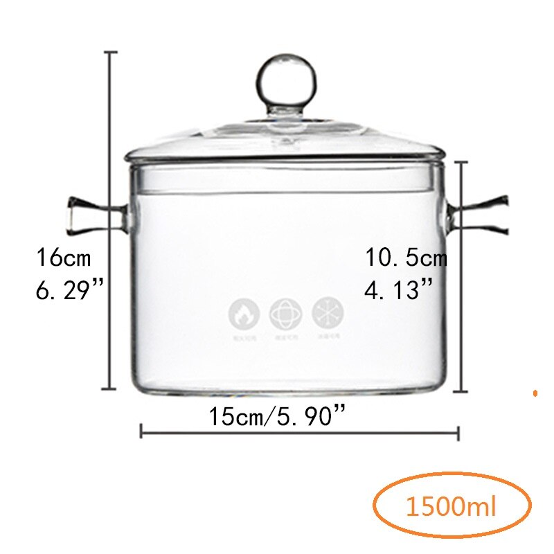 Clear Glass Soup Pot Transparent Glasses Bowl Household Heat-resistant Porridge Pot Kitchenware Cooking Tools Cook Utensil 1.5L: A