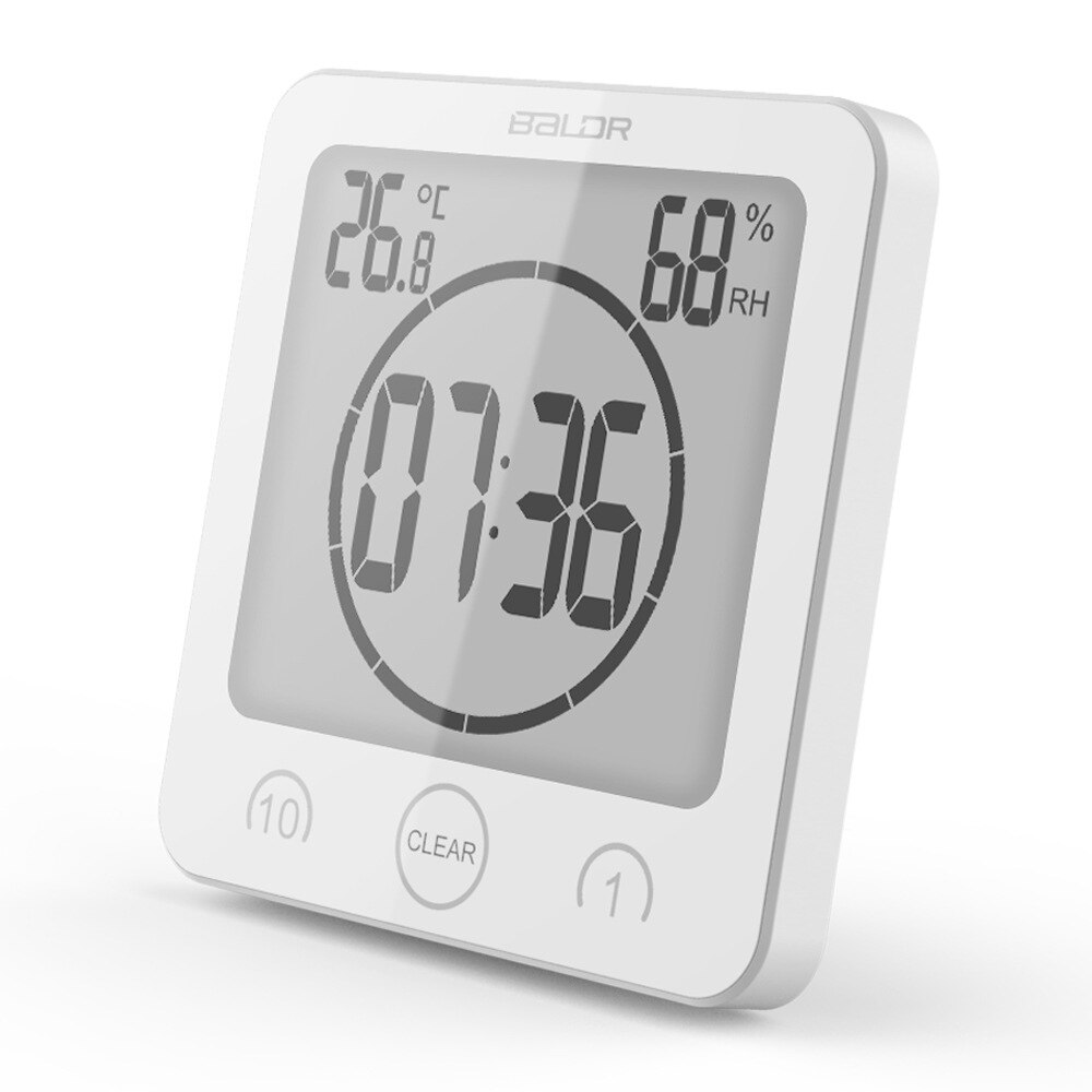 Brief LCD Digital Waterproof Water Splashes Bathroom Wall Clock Shower Clocks Timer Temperature Humidity Kitchen Washroom Timers: White