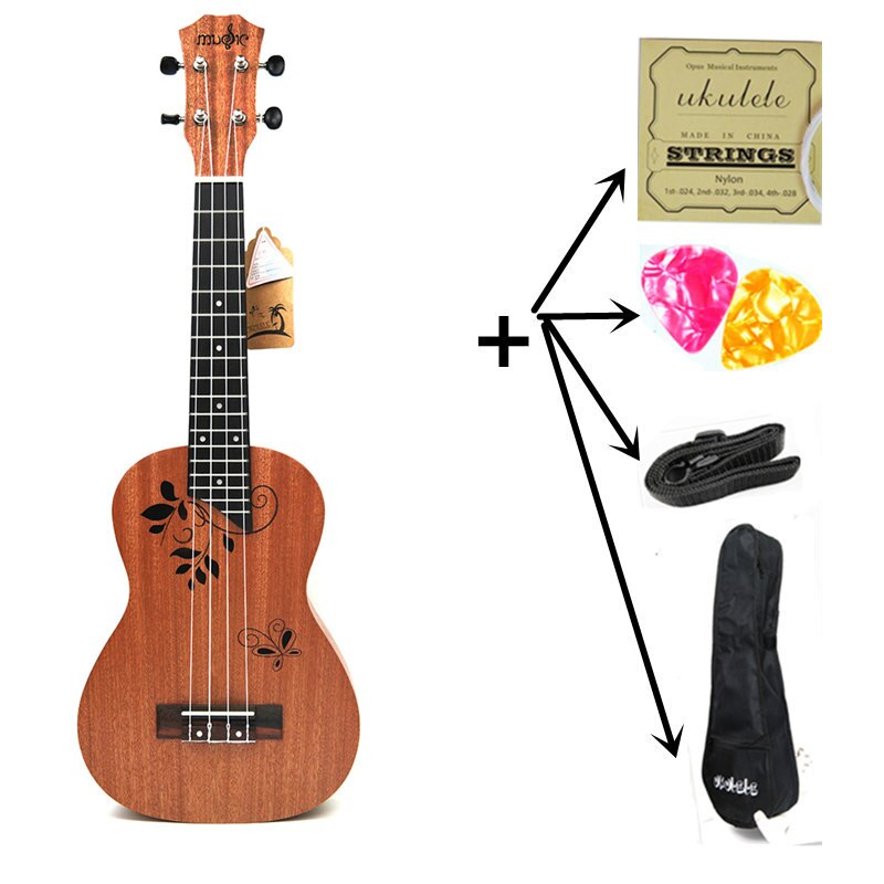 21 inch Ukulele Rosewood Fretboard 4 strings Hawaiian small Guitar Ukulele Electric Ukulele with Pickup EQ Butterfly love flower: Uku with all parts