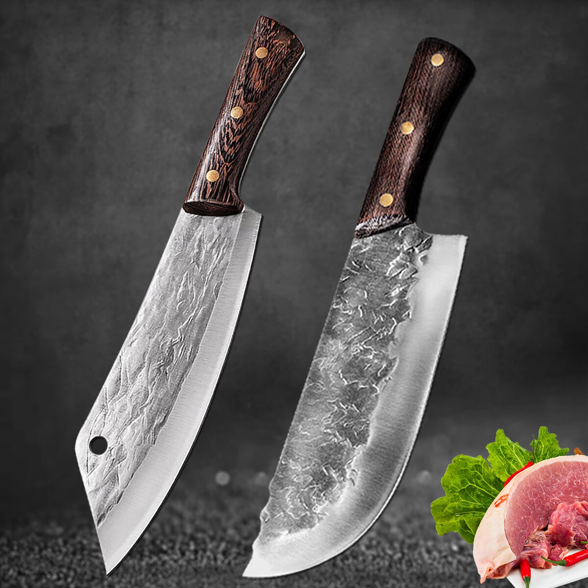 Chef Knife Forged Knife Stainless Steel Meat Vegetables Slicer Butcher Cleaver Handmade Knife Chef Knife Set: Forged Knife D-A
