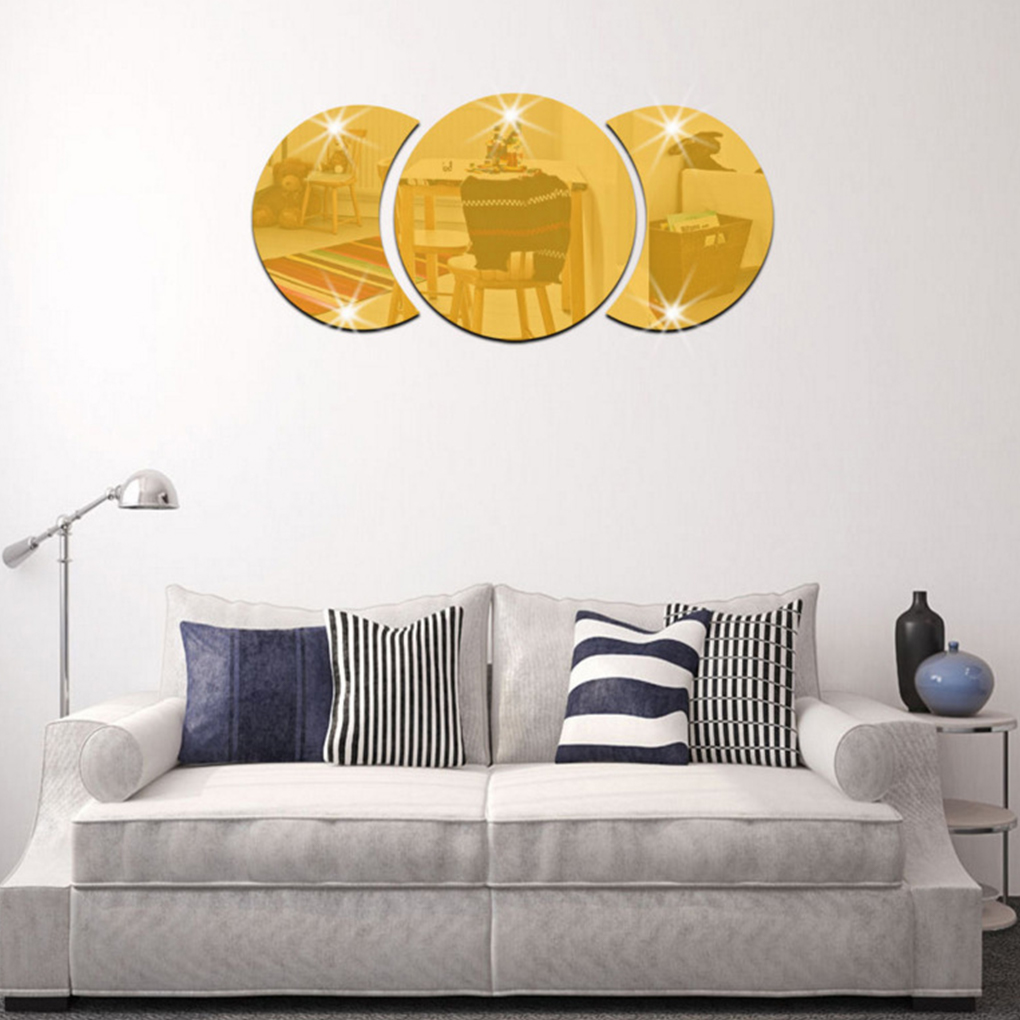 Home DIY Circle Mirror Decals Round 3D Acrylic Mirrored Wall Sticker Living Room Decoration Wallpaper