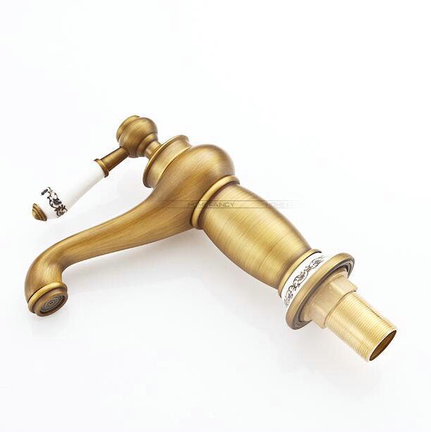 Classic Beknopte Badkamer Kraan Antieke bronzen afwerking Messing Wastafel Kraan Enkel Handvat water kranen HJ-8855