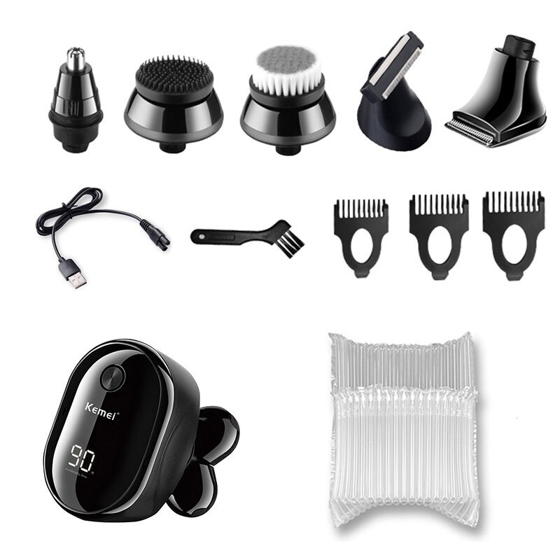 6in1 washable electric razor for men beard dry wet shaving machine facial body electric shaver li-ion rechargeable grooming set: with bubble bag