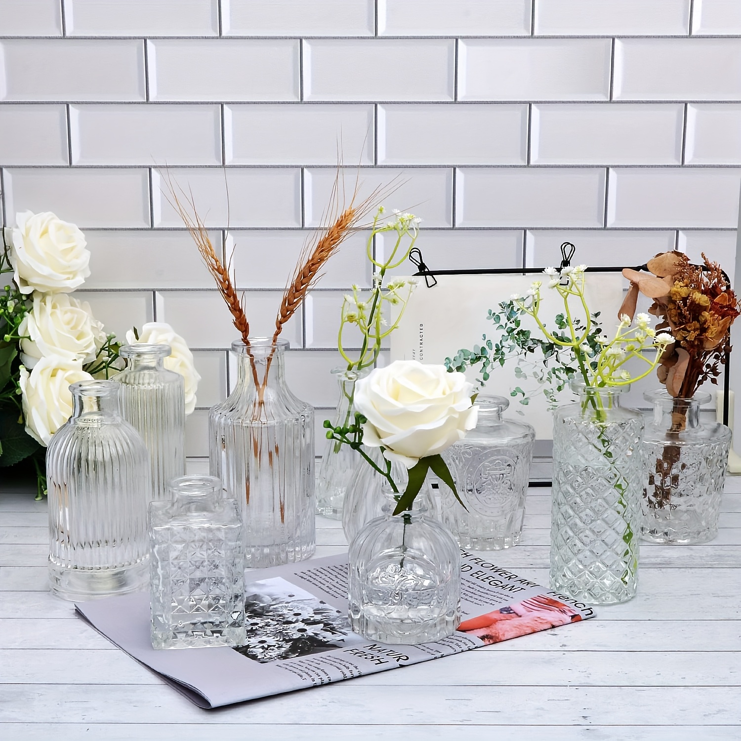 10 Uds. Jarrones pequeños de cristal transparente florero a granel, jarrones Vintage, Mini florero de boda, pequeño juego de florero pequeño para mesas