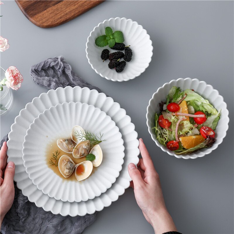 Japanese Style Chrysanthemum Ceramic Dinner Plate Dish Rice Salad Bowl Dessert Plate Dinnerware Set Decorative Tableware