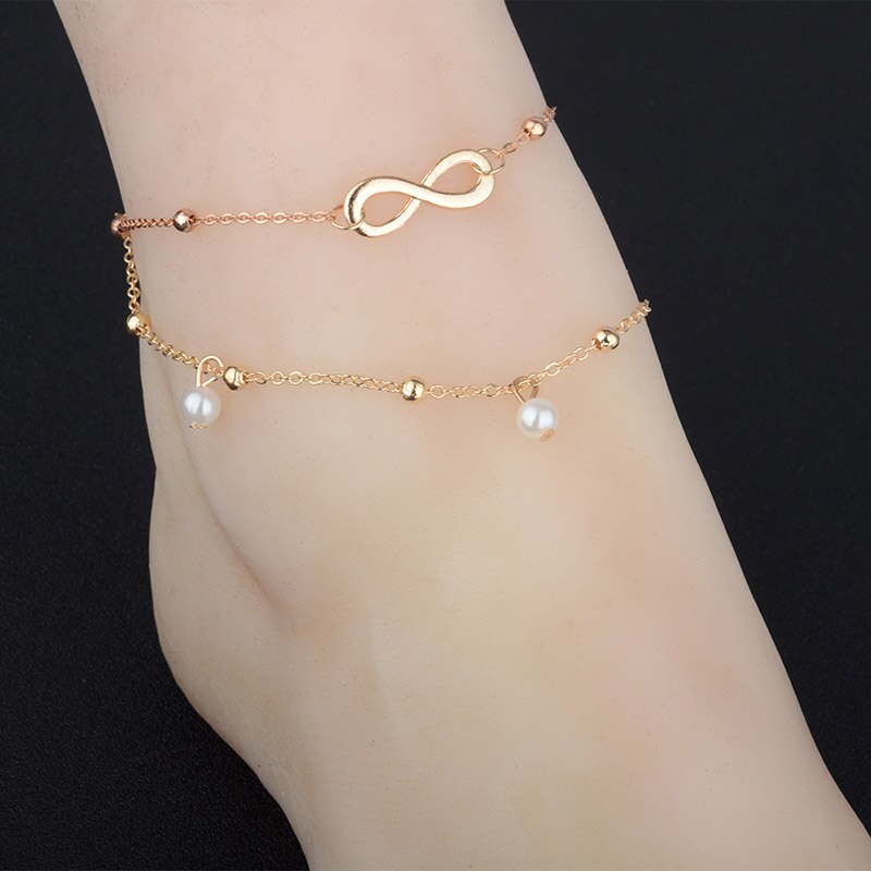 Klassische Fußkettchen Unendlichkeit Imitation Perle Ankle Armbänder für Frauen Barfuß Sandalen Fußkettchen Handgemachte Strand Fuß Schmuck