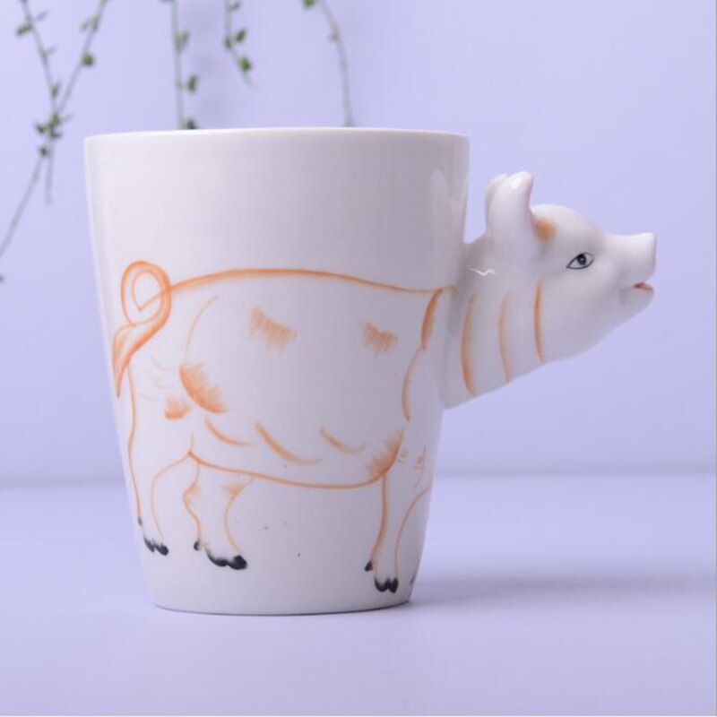 Tasse en céramique 400ml animaux de dessin animé tasse à café et lait tasse de couleur peinte à la main 3d animaux bureau maison enfant tasse: Cochon