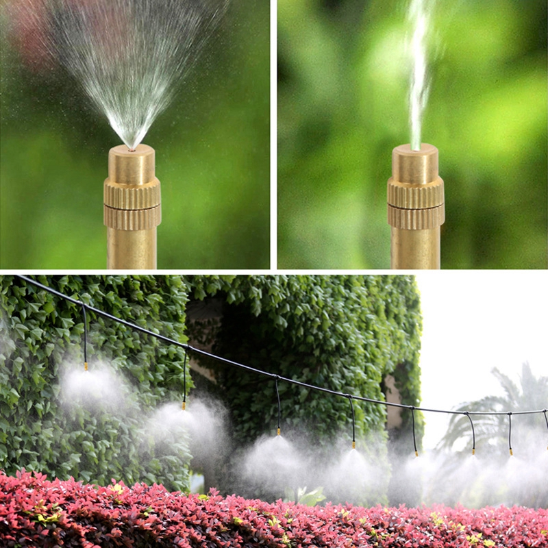Sistema de enfriamiento por nebulización para exteriores, 10-30M, 4/7PVC, riego de jardín, boquillas atomizadoras de latón ajustables de 1/4 pulgadas, microaspersores