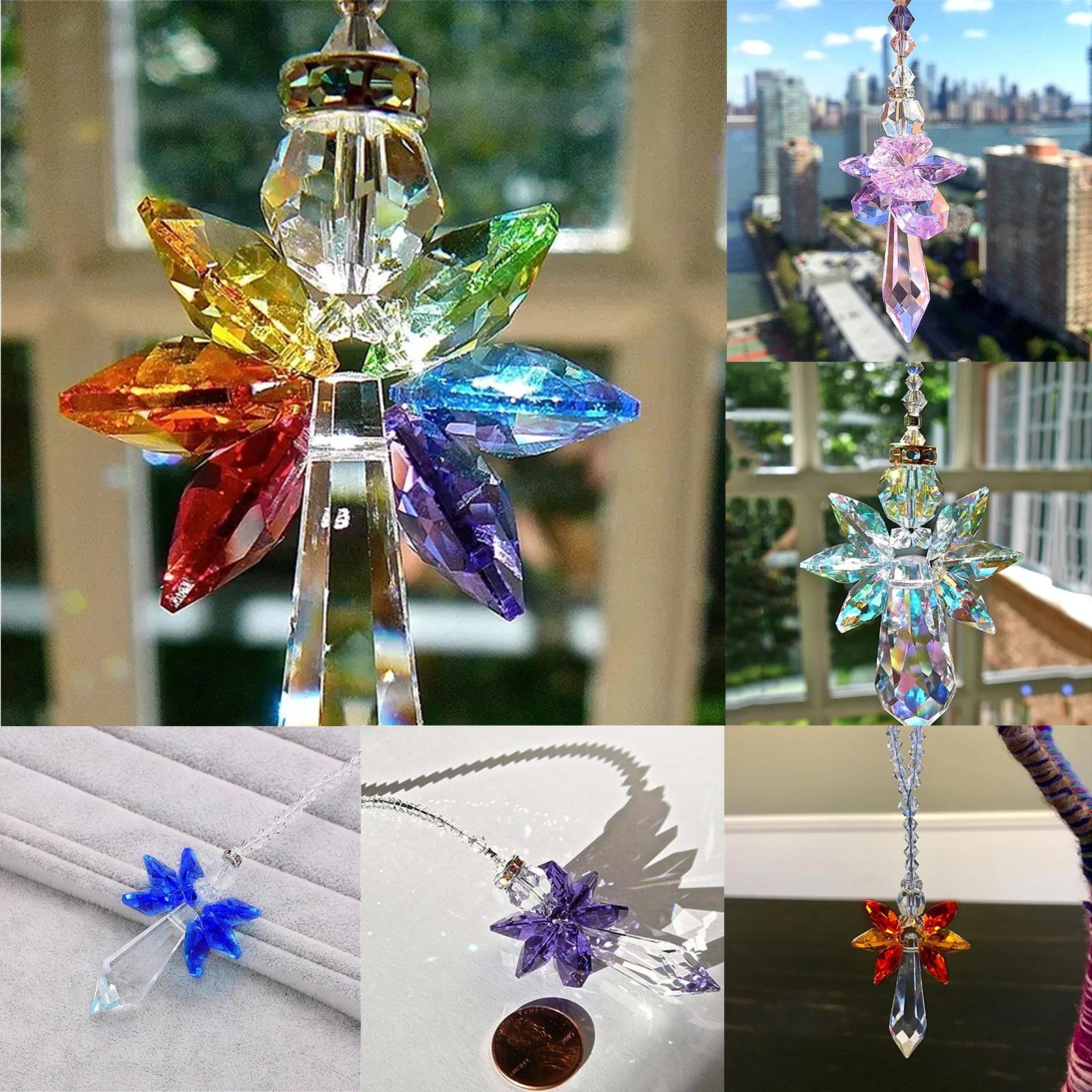 Crystal Ornaments Modern Rainbow Crystal Angel Chakra Suncatcher Car Charm Pendant Hanging Decorations room decoration Ornaments