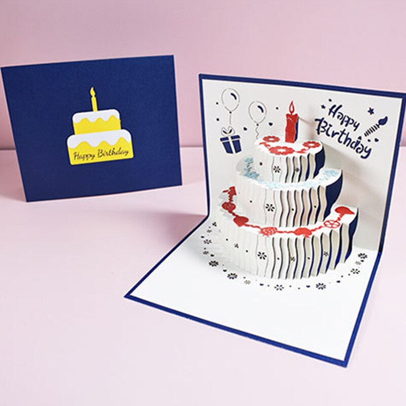 Carte Pop-Up 3D pour gâteau d&#39;anniversaire, carte postale découpée à la main, cartes de vœux 3 couleurs