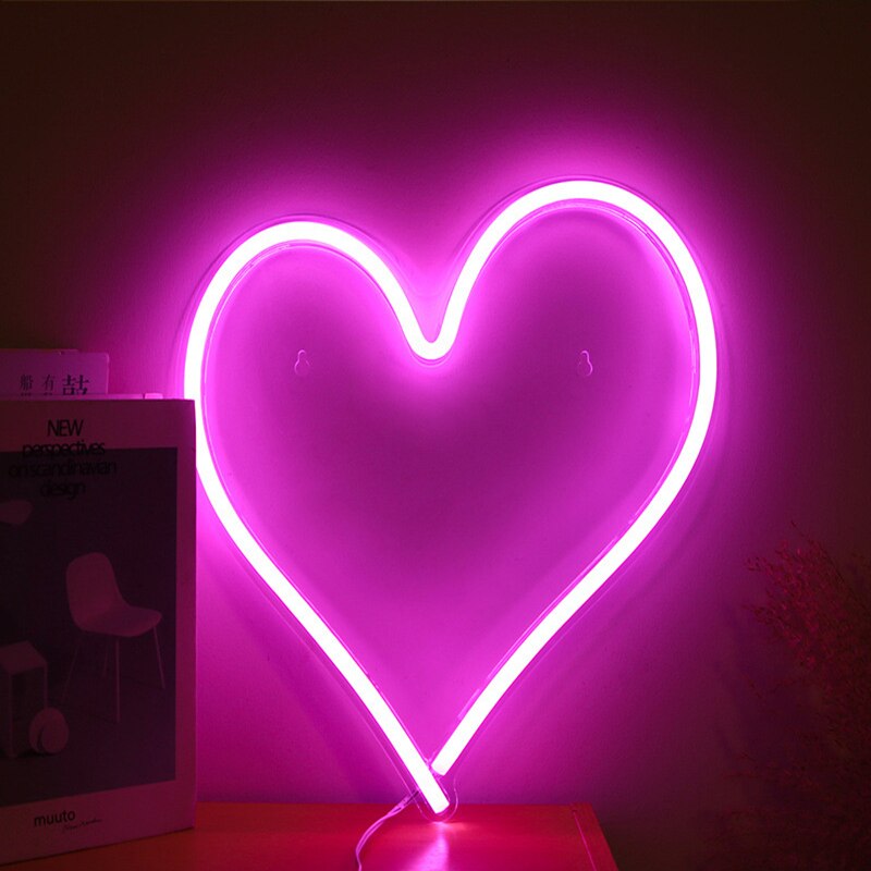 Heart Shape Neon Sign Wall Hanging Neon Light for Wedding Bedroom Home Party Decor Bar Light USB Powered Valentine's Day