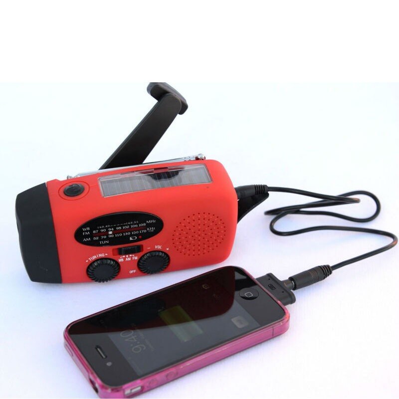 Opwindbare zonne-radio, noodradio met handzwengel, dynamo-radio met oplaadbare usb-telefoonlader, zaklamp voor noodgevallen: Rood