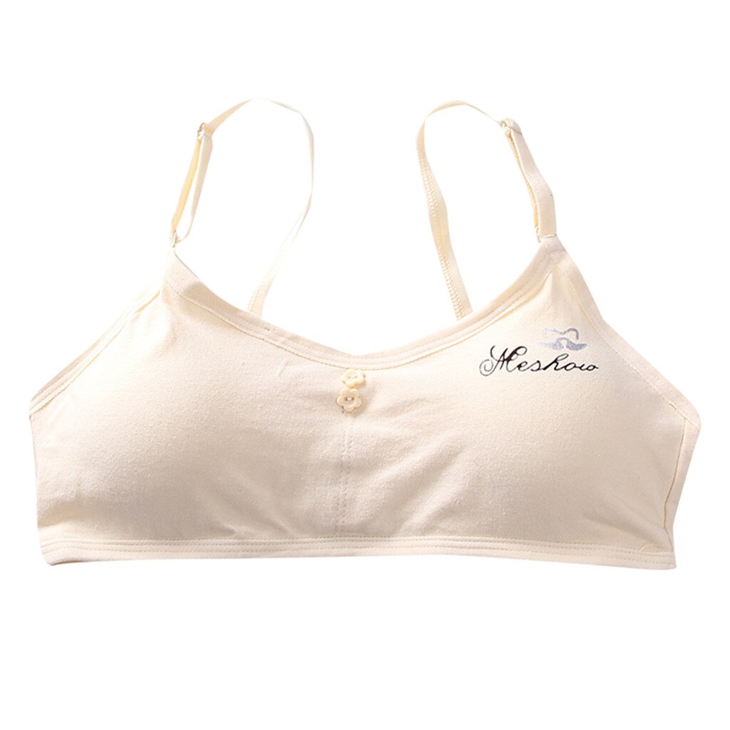Meisjes Ondergoed Zachte Snoep Kleur Beha Voor Kids Tiener Training Kleine Brief Print Vest Ondergoed Puberteit Kleding # P30: Beige