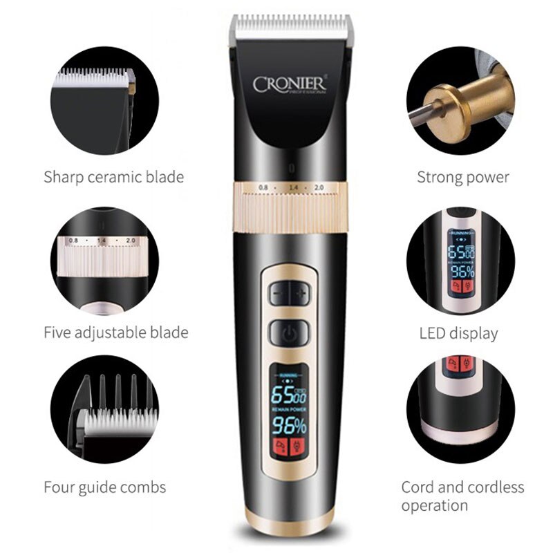3-speed Barber hair clipper electric hair trimmer for men rechargable hair cutting machine adjustable cordless kits