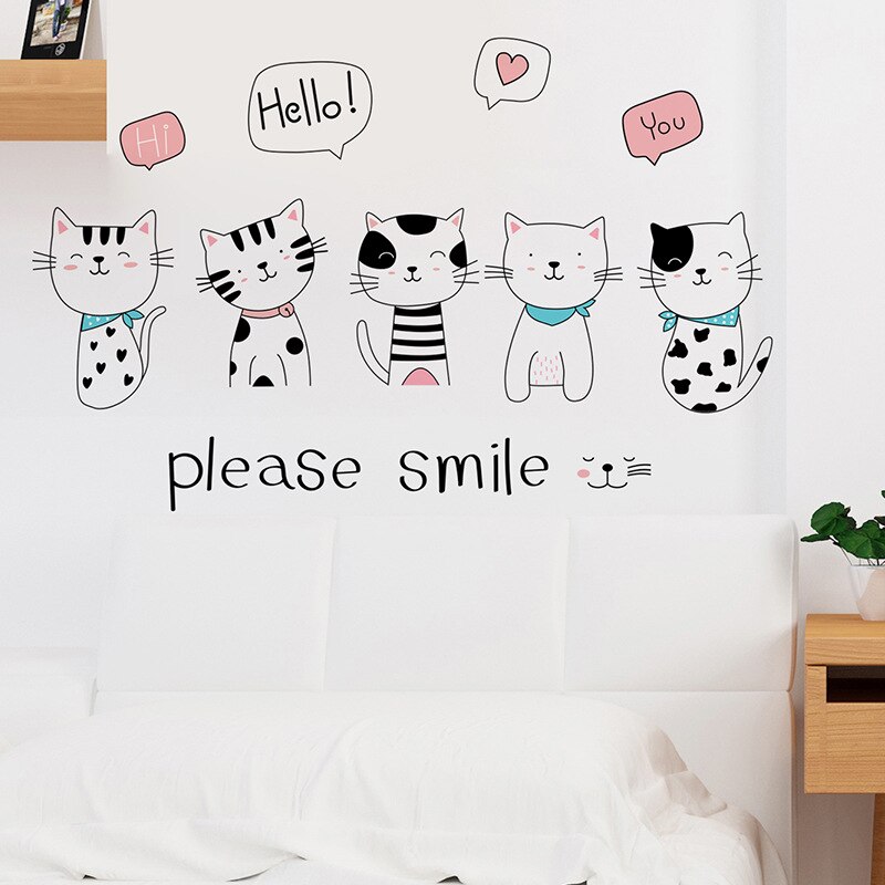 Cartoon Mooie Katten Muurstickers Voor Kinderkamer Babykamer Decoratie Eco-Friendy Zelfklevende Vinyl Muurstickers home Decor