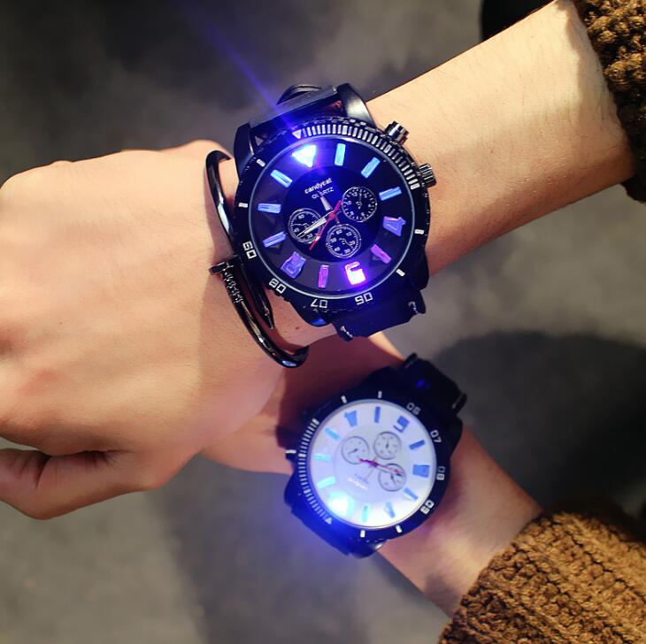 Tij super heldere lichtgevende licht super grote wijzerplaat mode mannen en vrouwen paar horloges