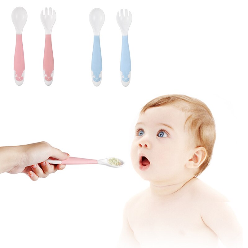 Buigbare Babyvoeding Vork Lepel Set Draagbare Baby Kinderen Voedsel Leren Eetgerei Kinderen Servies Lepel Vork 0-3 jaar