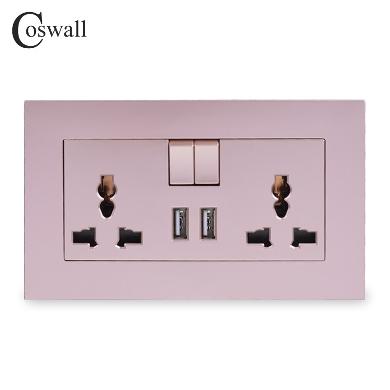 Coswall 13a universal switched socket 2 usb ladeport til mobil udgang 2.1a vægudtag grå farve pc panel