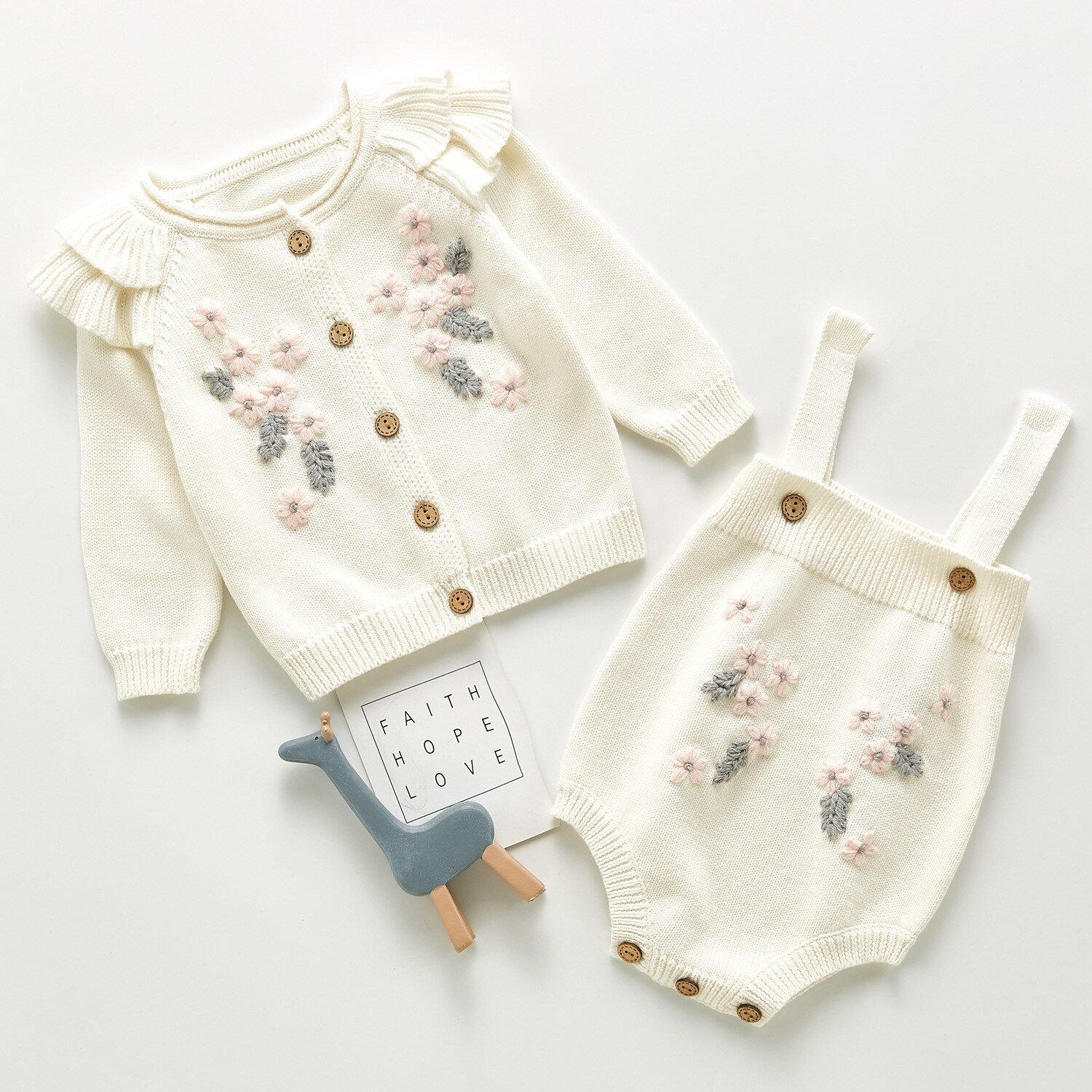 Bébé fille hiver chandails à manches longues mignon couleur vêtements enfant en bas âge filles fleur broderie body 2pc vêtements enfants hauts