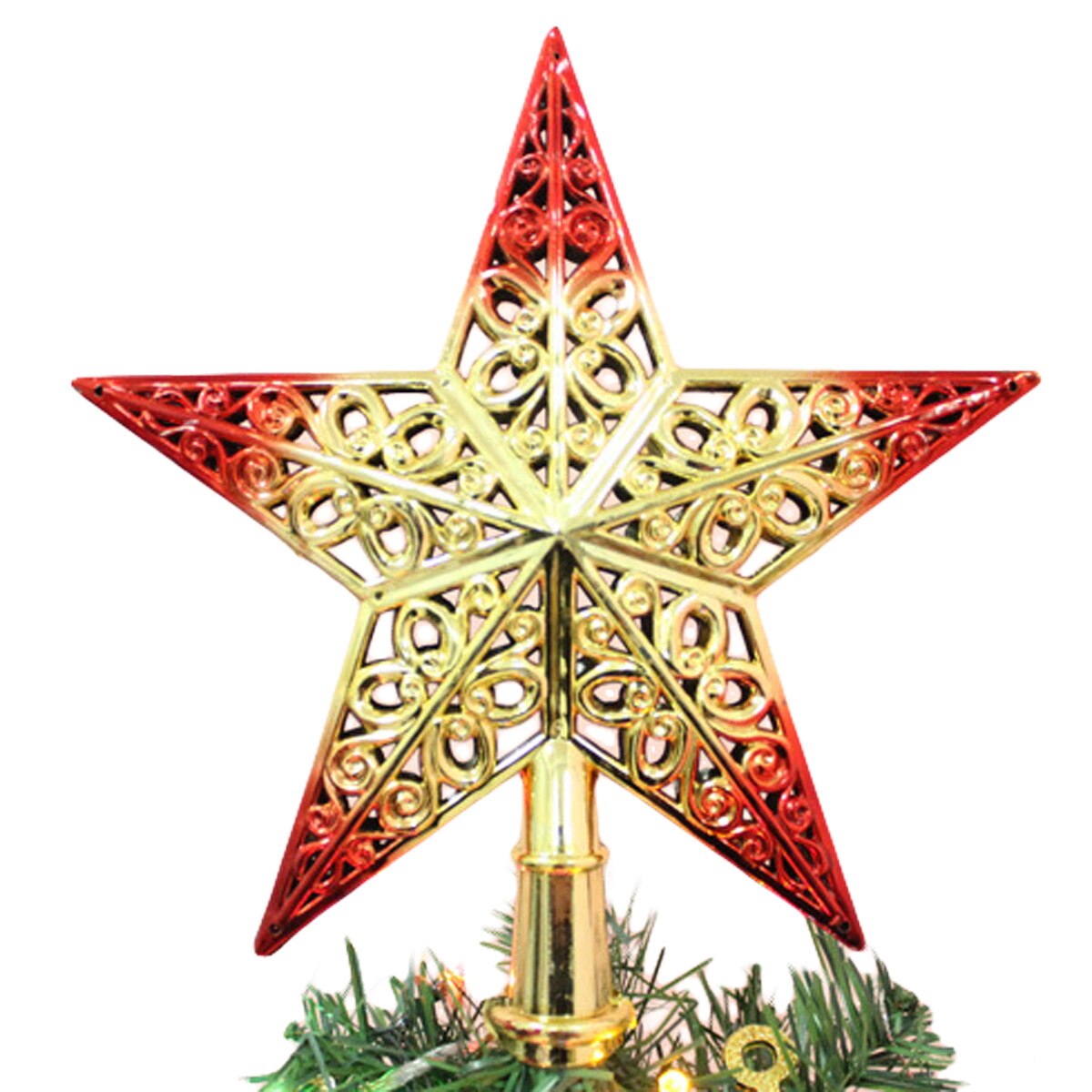 Juletræ top mousserende stjerne udhulet hængende hjem plastindretning festival ornament ornament: Rød