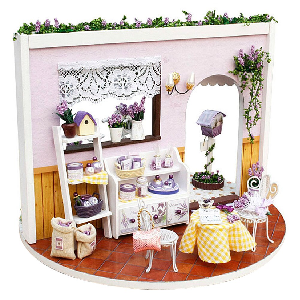 Bricolage lavande histoire maison de poupée en bois assemblé maison de poupée Miniature w/musique