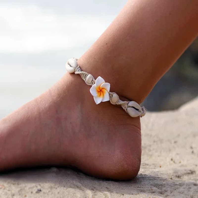 Bohemen Bloem Shell Vorm Enkelbanden Voor Vrouwen Mode Rijst Kralen Weave Strand Enkelbandje Meisjes Sieraden Accessoires