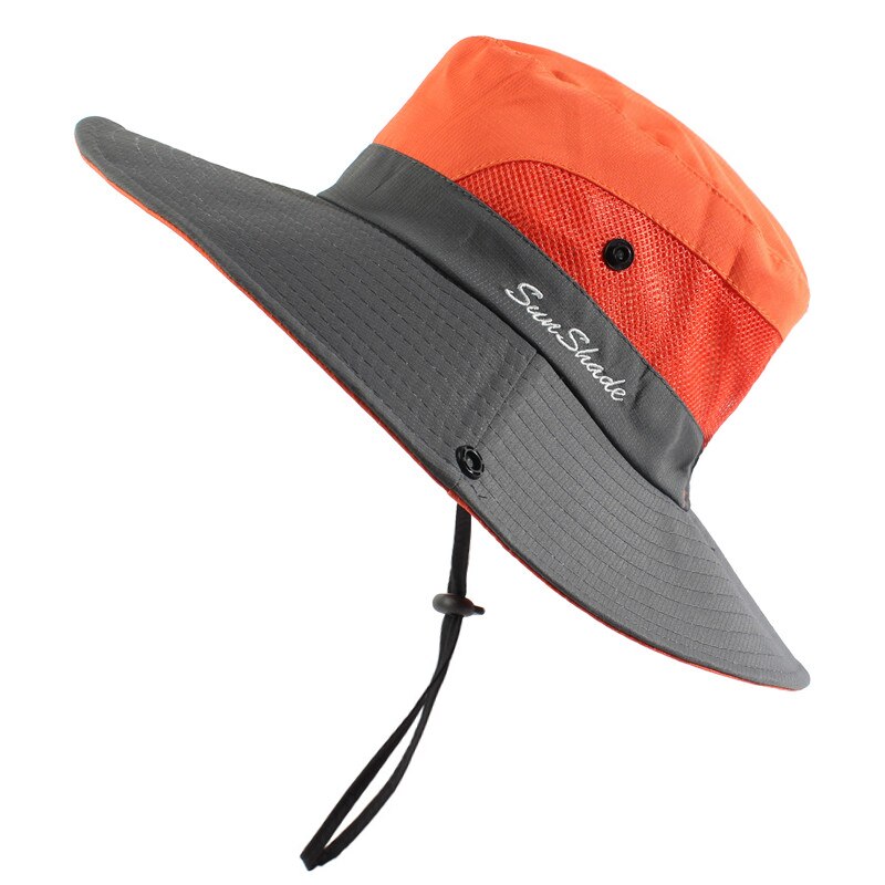 Vandtæt upf 50+  sol hat spand sommer mænd kvinder fiskeri boonie hat sol uv beskyttelse lang stor bred brim bob vandreture udendørs: Orange