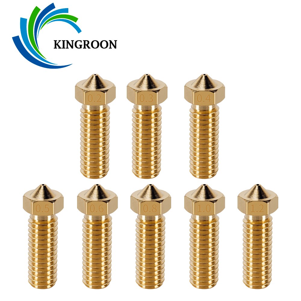 KINGROON 2 sztuk E3D wulkan dysze ze stali nierdzewnej mosiądz M6 gwint 3D drukarki dysza Hotend 0.2mm-1.2mm dla 1.75mm żarnika