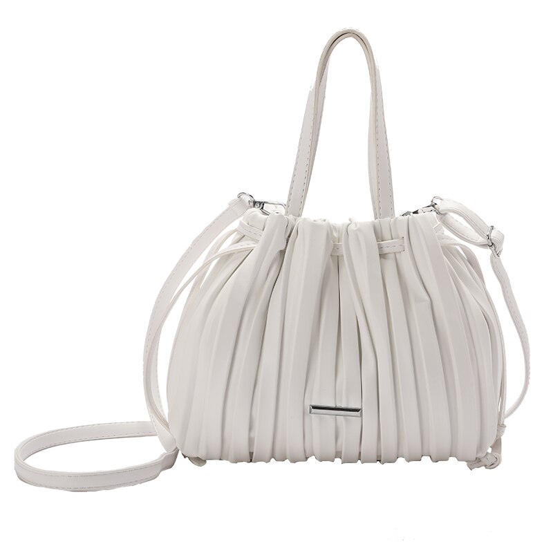 Plooien Pu Lederen Crossbody Schoudertassen Voor Vrouwen Zomer Handtassen En Portemonnees Lady Branded Emmer Bakken: WHITE