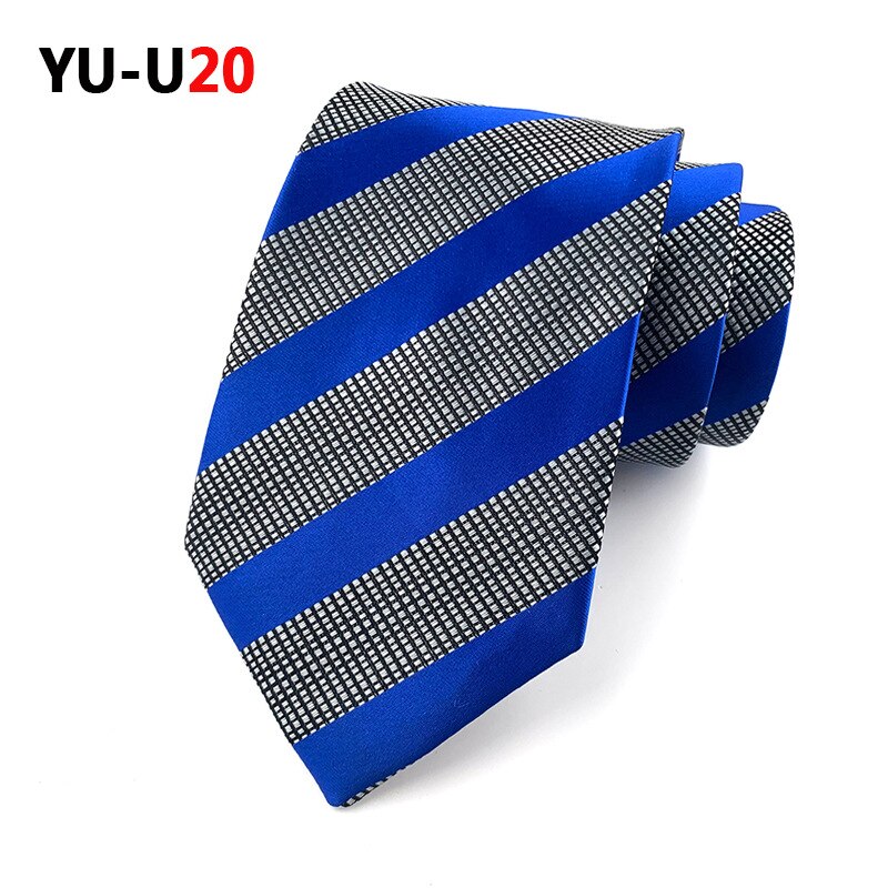 Cravate à carreaux rayée pour hommes, 8cm, décontractée, costume d'affaires de mariage, Jacquard, robe formelle, cravate Slim pour hommes: YU-U20