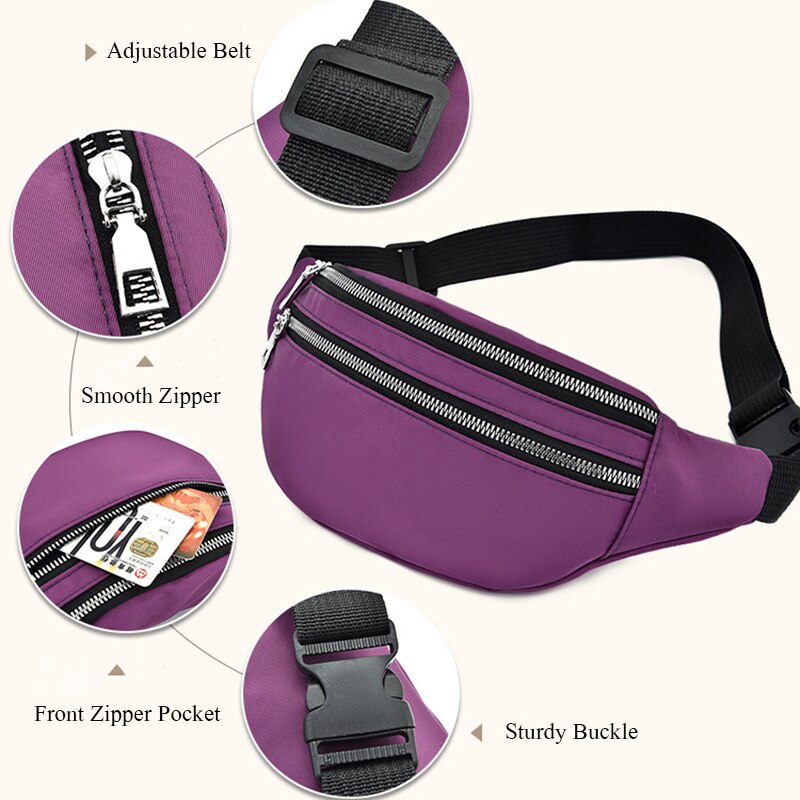 Sacos de cintura para mulheres moda fanny pacote poliéster banana saco à prova dwaterproof água hip bum saco para compras andando viajar esportes