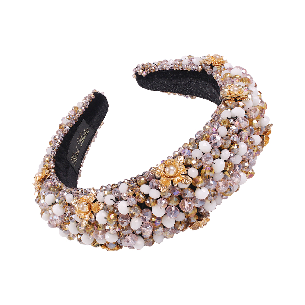 Simulated Pearl Hairband Full Pearls Crystal Hair Hoop Soft Velvet Luxury Headband For Women Gold Flower Hair Band Accessories: 4