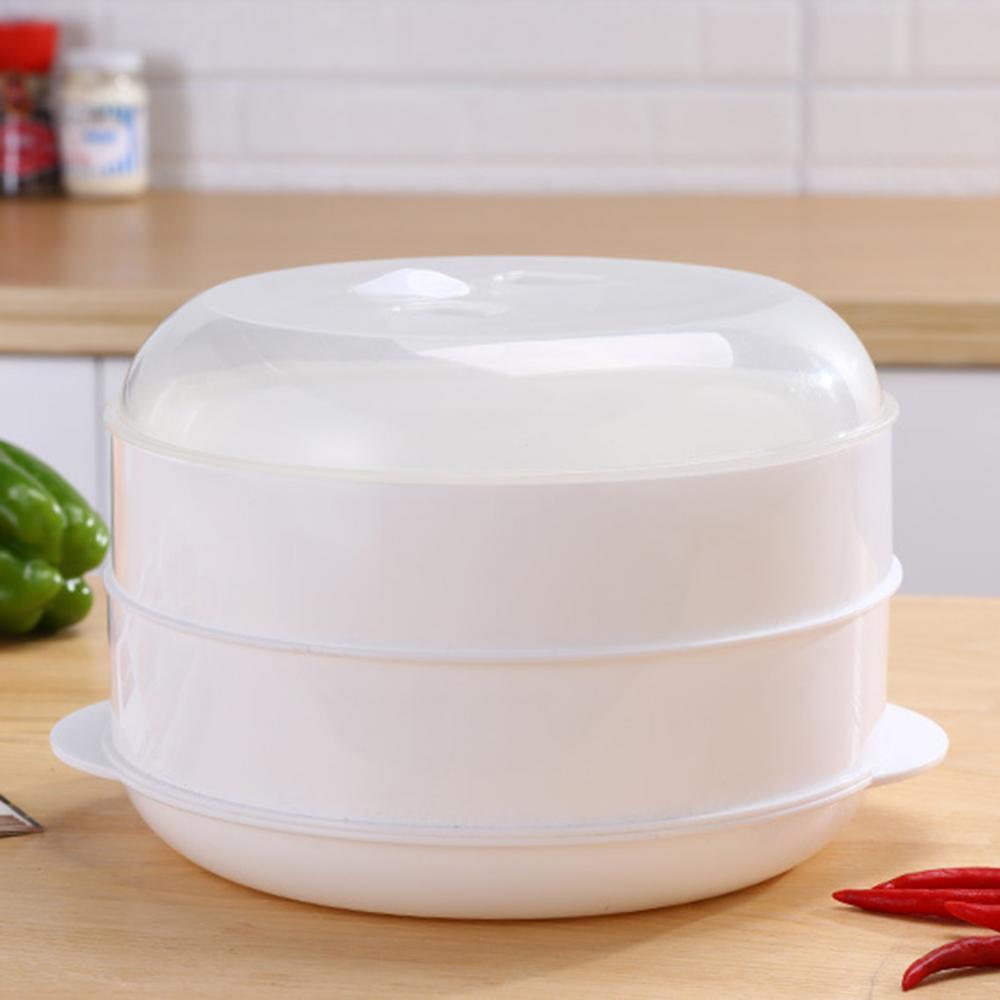 Round Single/Double Tier Microwave Food Steamer Kitchen Veggies Fish Cookware