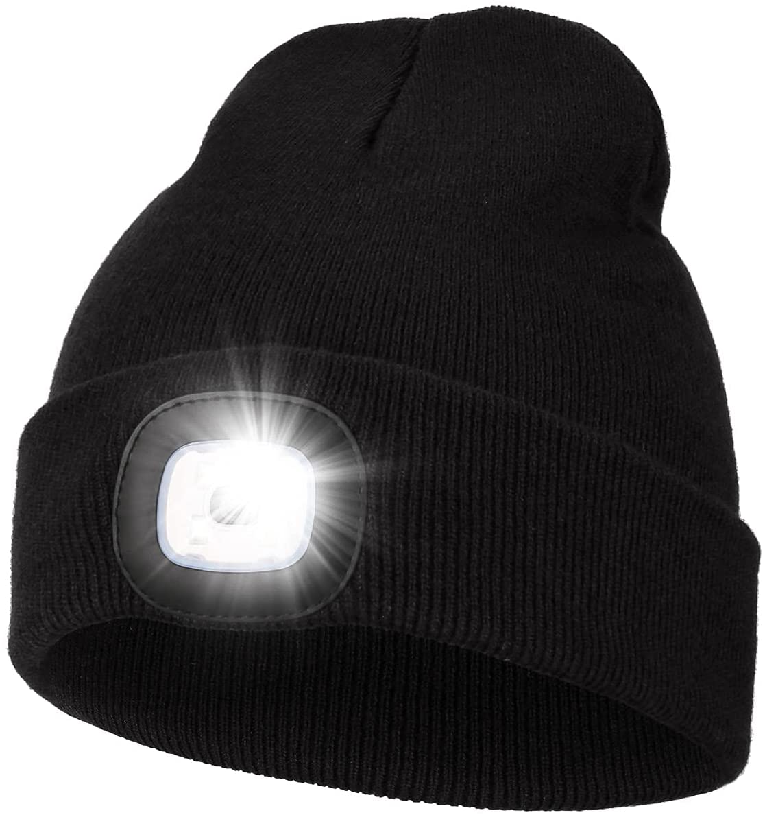 LED Mütze Mütze mit Licht unisex USB wiederaufladbare Lampenhüte Freisprecheinrichtung Stirnlampe Mütze Winter Gestrickte Nachtlicht Mütze Taschenlampe: Schwarz