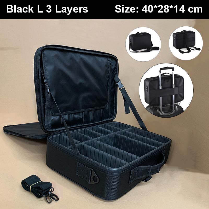Frauen Kosmetik Tasche Reise Make-Up Organizer Professionelle Machen Up Box Kosmetik Tasche Taschen Schönheit Fall Für Make-Up Künstler: Black L 3 Layers