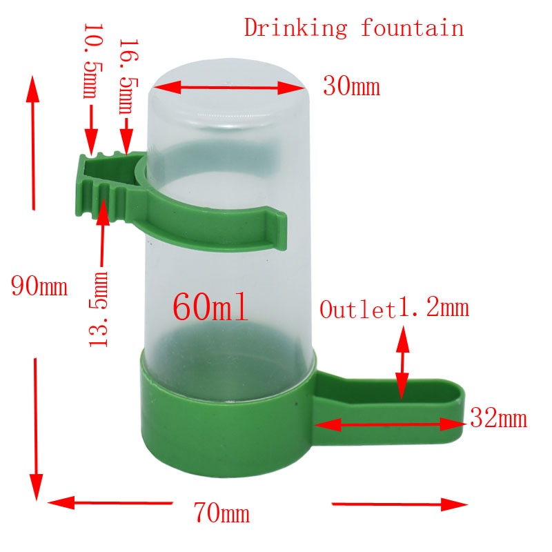 Papegøje fugledrik foderautomat vanding plast med clips til voliere undulat cockatiel 60ml 90ml 140ml 150ml 2 stk.