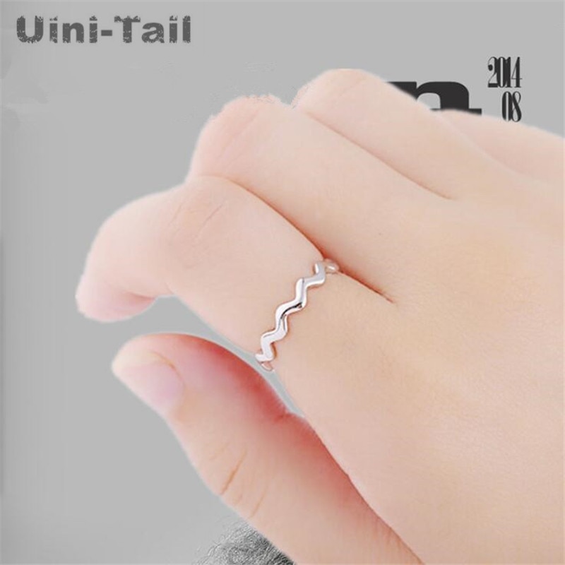 Uini-Tai 925 Sterling Silver Simple Sweet Wave Glossy Open Ring Personality Small Wave