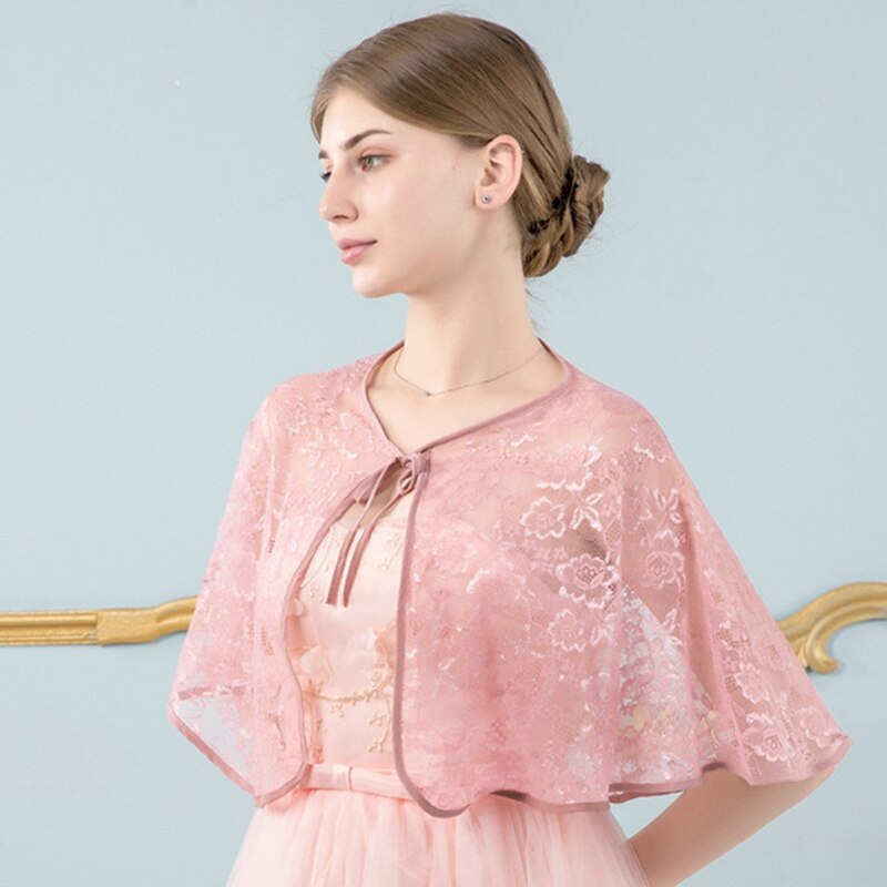 Bryllup kvinner tynn sommer blonder brudekappe fest ball dame blonder bolero fest kveld skuldertrekk tilbehør sjal myk omslag: Rosa