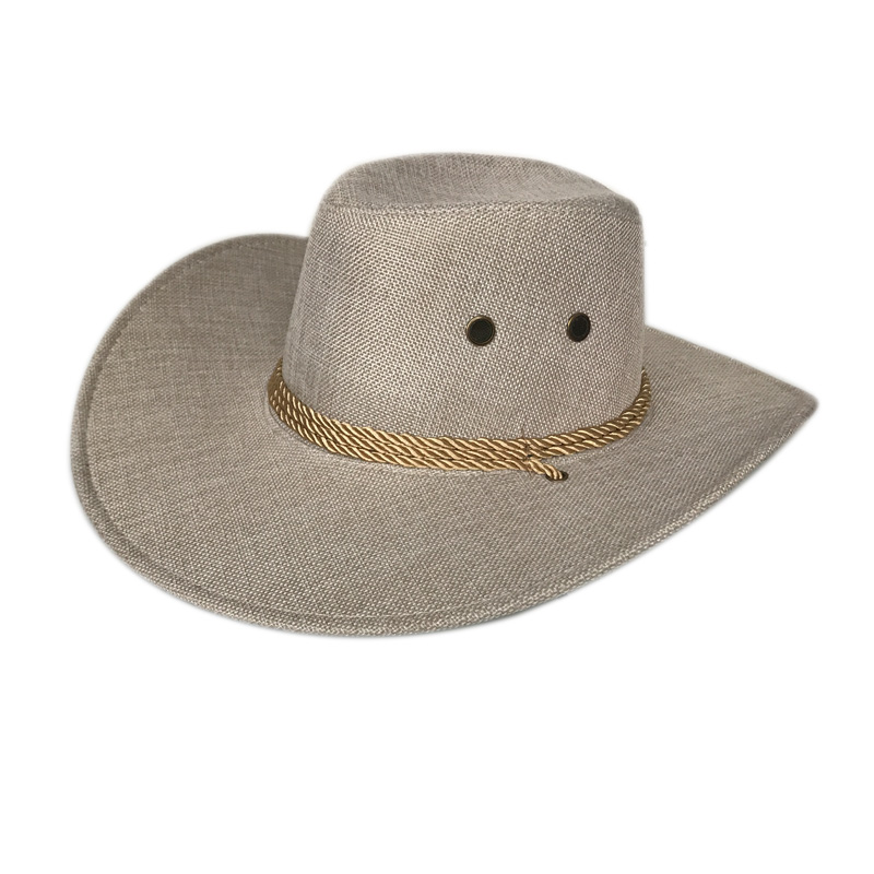 Yy linned western-cowboy herre sommer solskærm hatte kvinder bjergbestiger jazz cap sombreros mujer verano paja vaquero  nz002: Biege linned cowboy