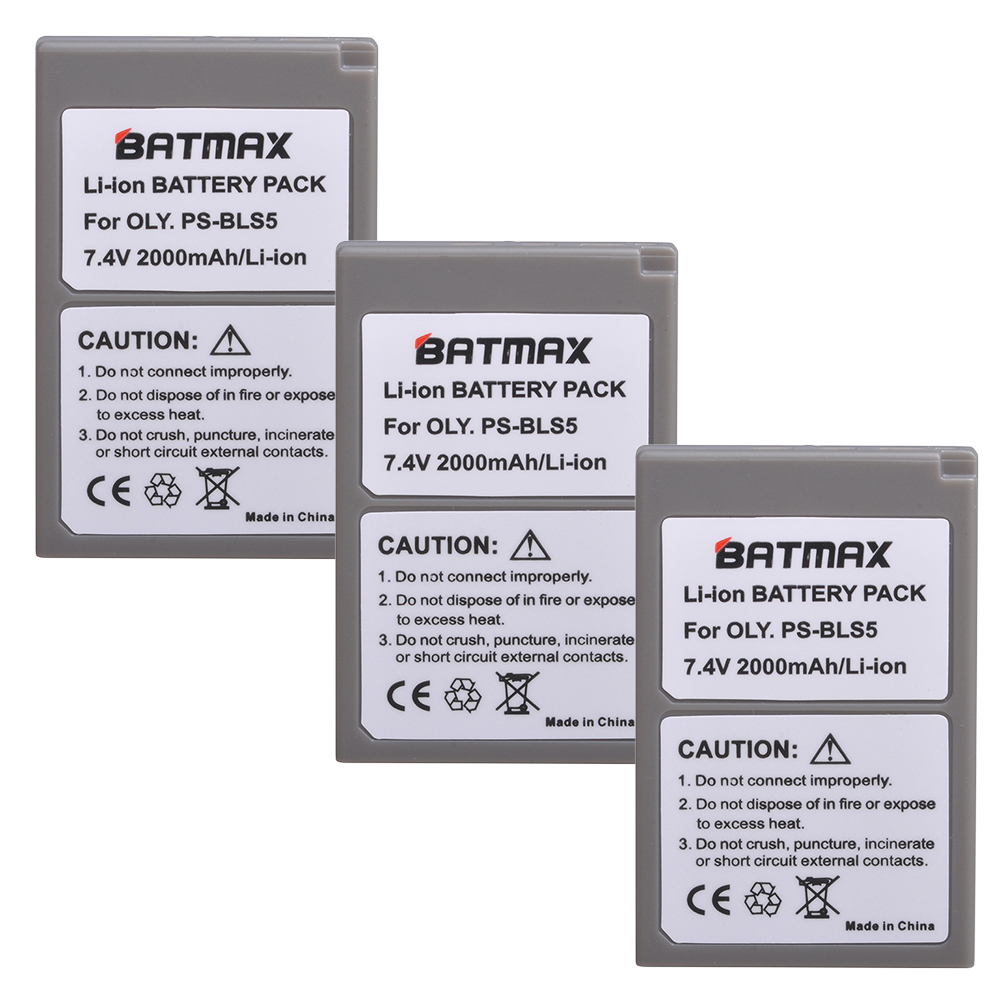 Batmax PS-BLS5 BLS5 BLS-50 BLS50 Batterij + lader voor Olympus PEN E-PL2, E-PL5, E-PL6, E-PL7, e-PM2, OM-D E-M10, E-M10 II, Stylus1: 3 battery