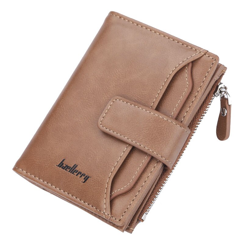 Baellerry Solid 3 Color Men Short Wallet PU Leather Zipper N Hasp Wallet Coin Pocket Card Photo Holder Wallet Men Porta MoneyBag: Khaki