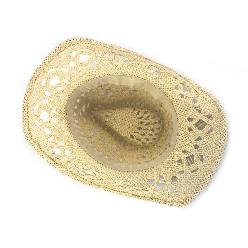 Hollow Out Men Straw Hat Western Cowboy Hat Beach Cap Solid Color Unisex Shading Hand Made Summer Hat