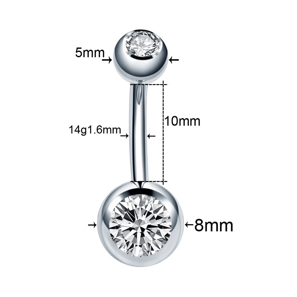 1pc mavepiercing kirurgisk stål krystal navle ringe navle piercing ombligo 5/8mm kugle kropspiercing smykker