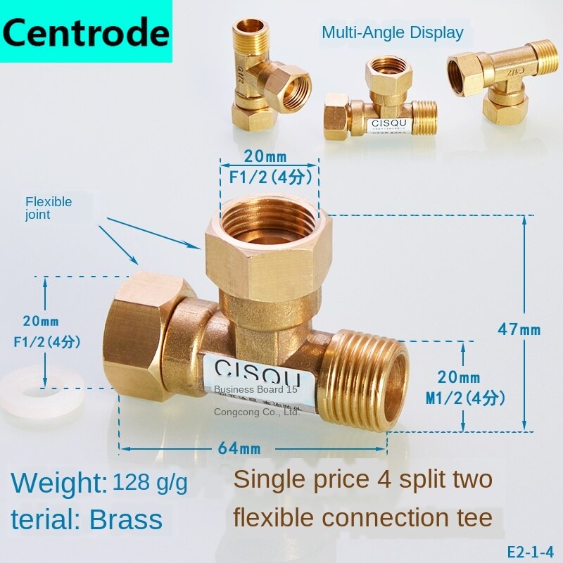 1/2IN Copper Joints, Inside and Outside Ribbons, Live Elbow, Three-way Heating, Natural Gas, Solar Water Heating Pipe Fittings: 128g 4 points copper