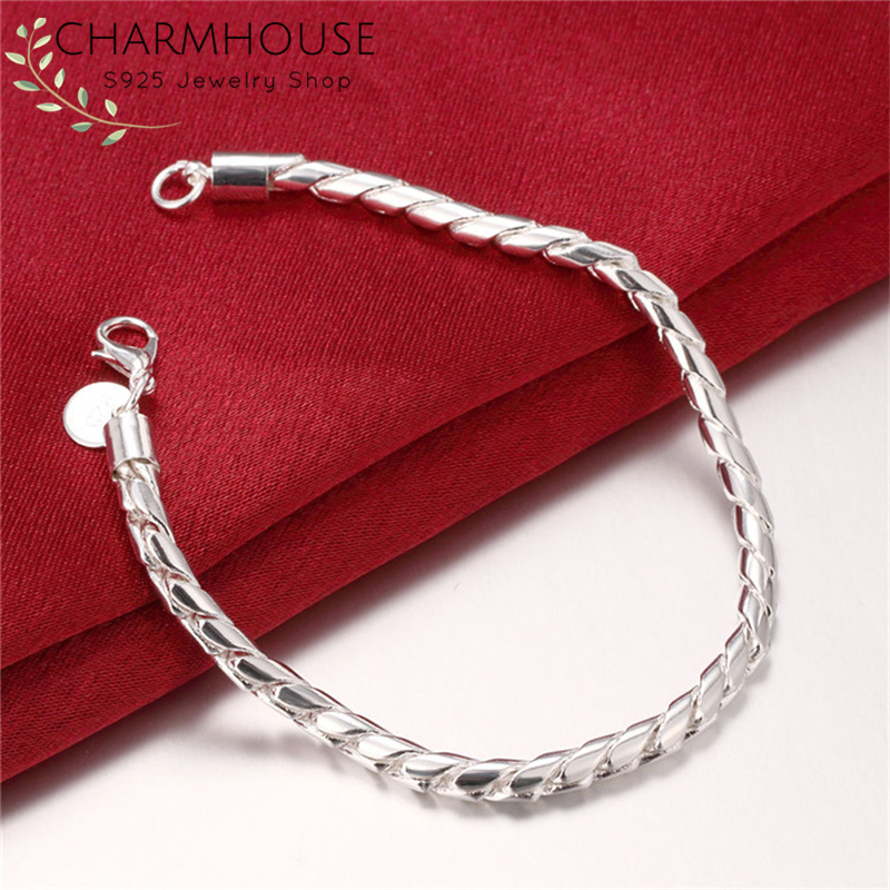 Reinem Silber 925 Armbänder Für Frauen Männer 4mm Verdreht Kette Armband Armband Pulseira Schmuck Zubehör Bijoux