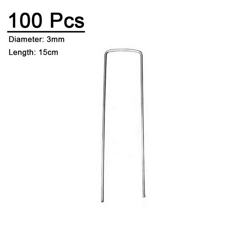 Garden Peg Metal Silver U Shape Garden Ground Film Fixed Pegs Gardening Fixing Tools Film Peg: 3 mm x 15 cm100pcs