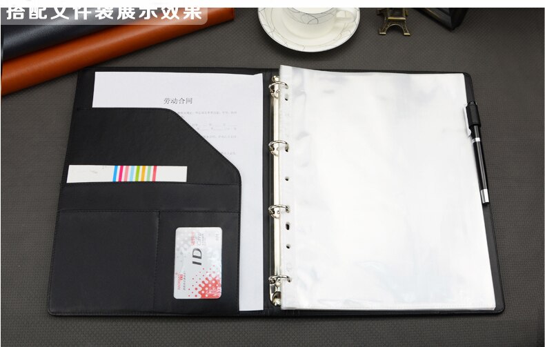 A4 business office PU leather manager file folder a4 agreement menu folders organizer with ring binder 645